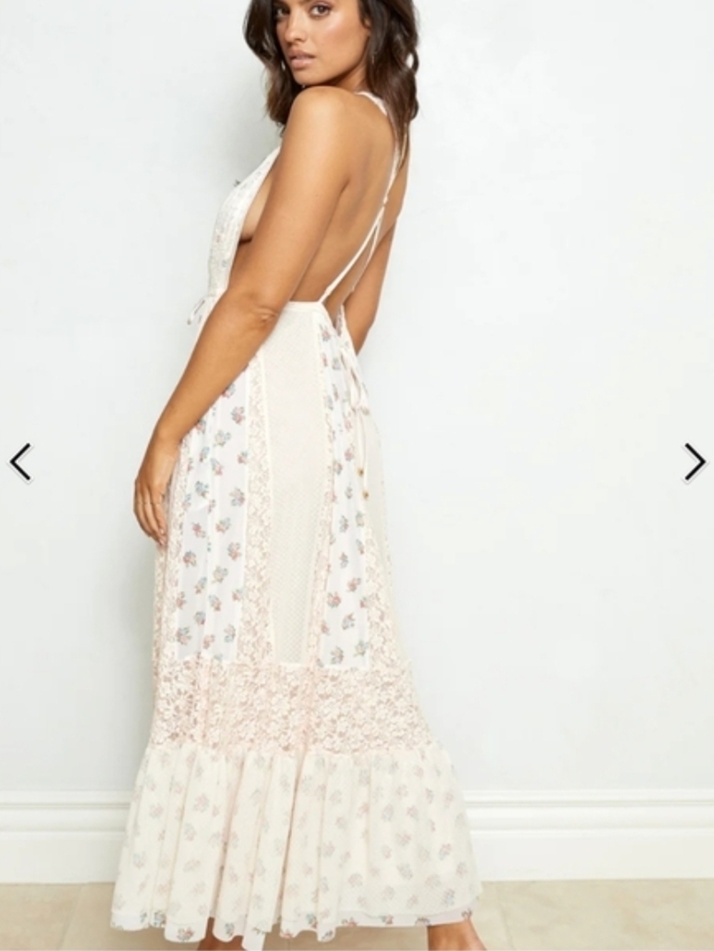 We Are Hah Sleeveless Cream Floral Lace-Trim Maxi Dress